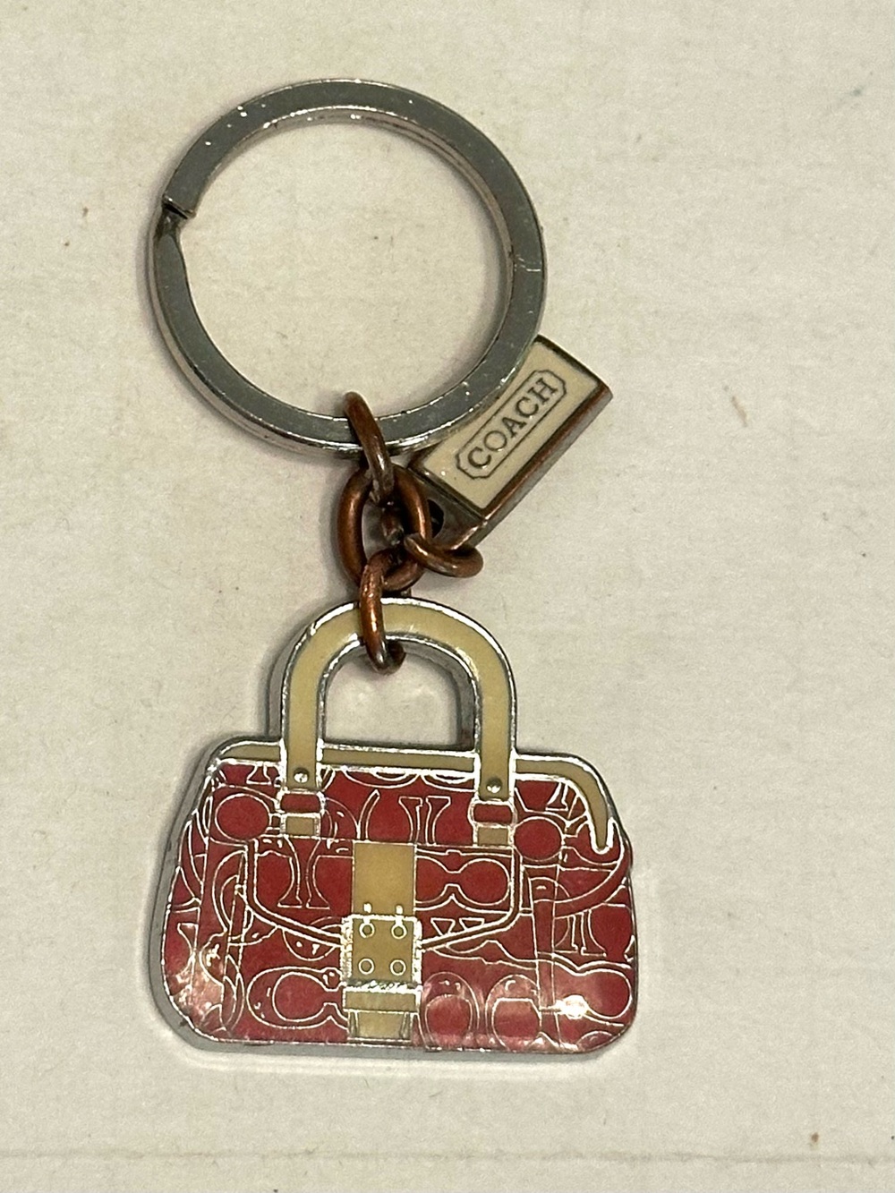 Coach Pink and Beige Signature Bag Keychain Charm
